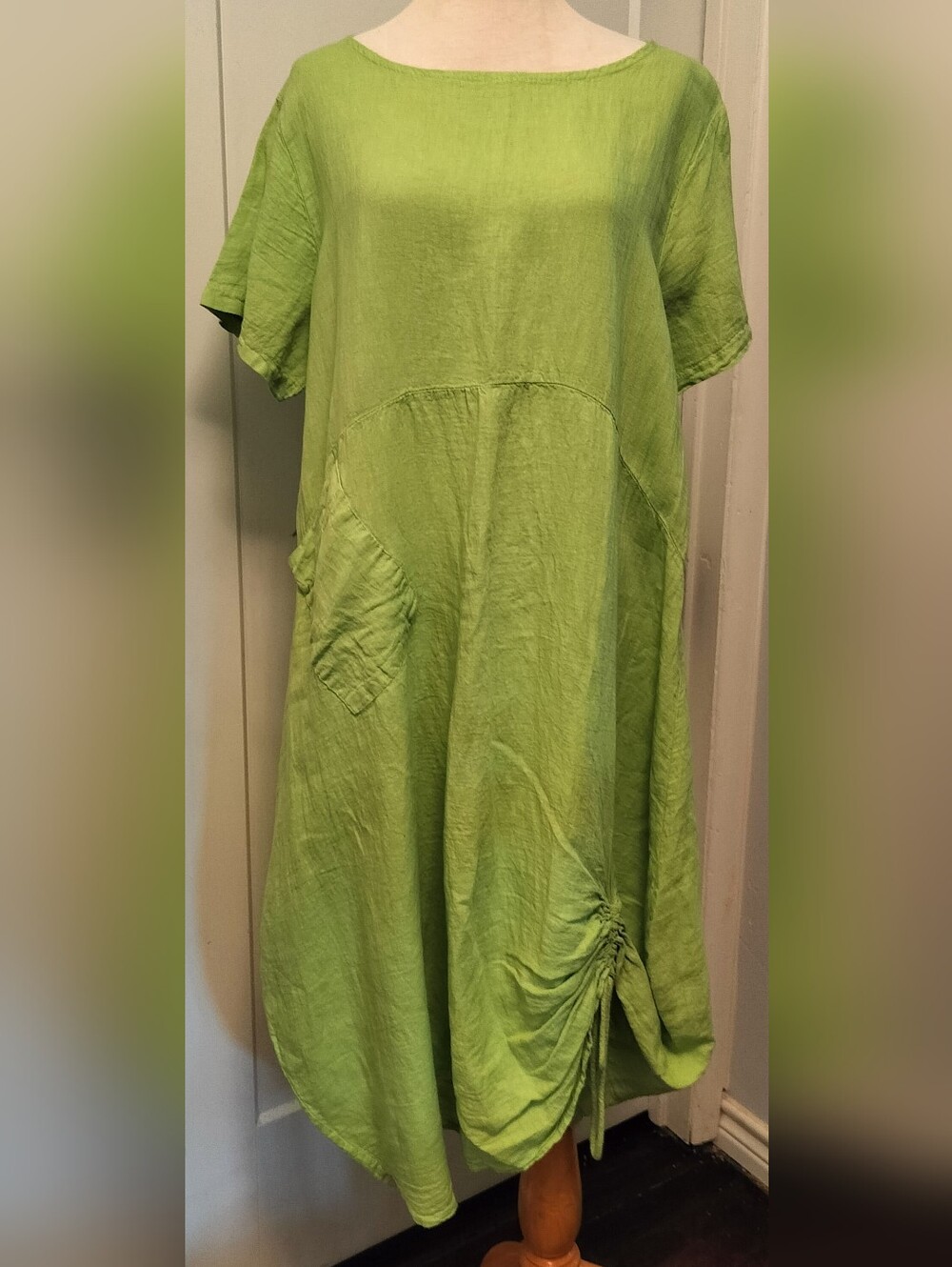 Lime Green 100% Linen Dress with Pocket